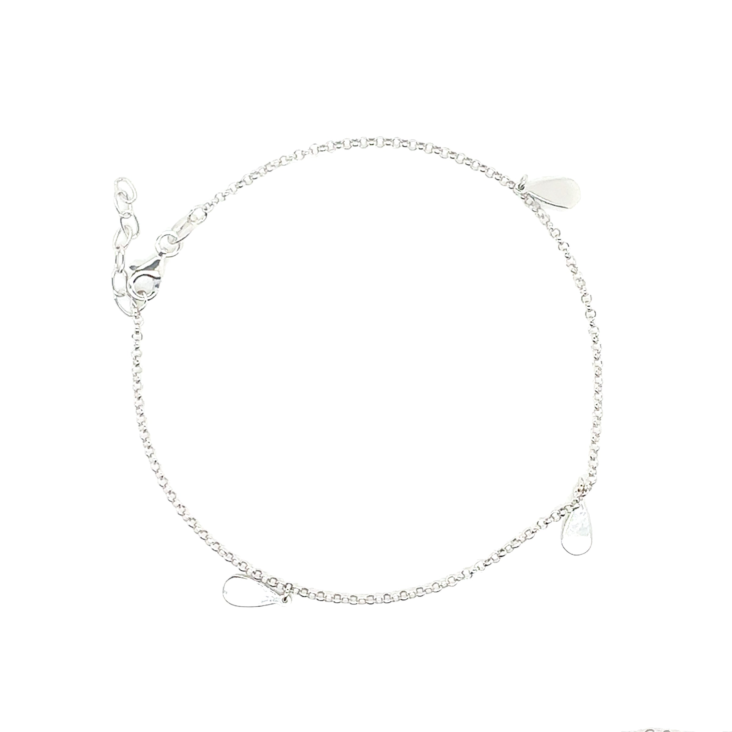 Tobillera ajustable con dije de lágrima en plata de ley 925 rodiada - SOA00030