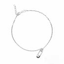 Rhodium Plated 925 Sterling Silver Cable Safety Pin Charm Clear CZ Adjustable Anklet - SOA00032