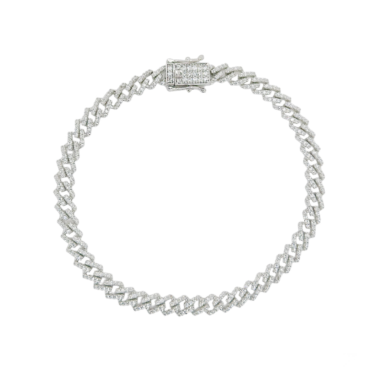 Rhodium Plated 925 Sterling Silver 5.5mm CZ Encrusted Monaco Chain or 
