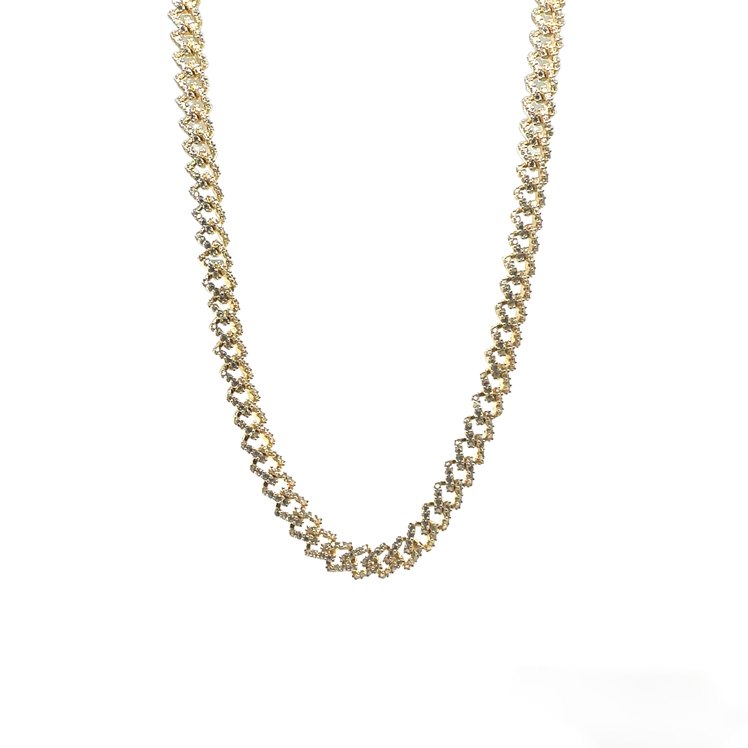 Gold Plated 925 Sterling Silver 6.6mm CZ Encrusted Monaco Chain or Bracelet - GMN00213GP | GMB00130GP