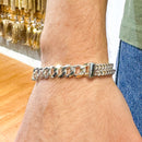 Pulsera de plata de ley 925 de dos hilos con centro de bordillo hueco de 7 mm - CDIB00001