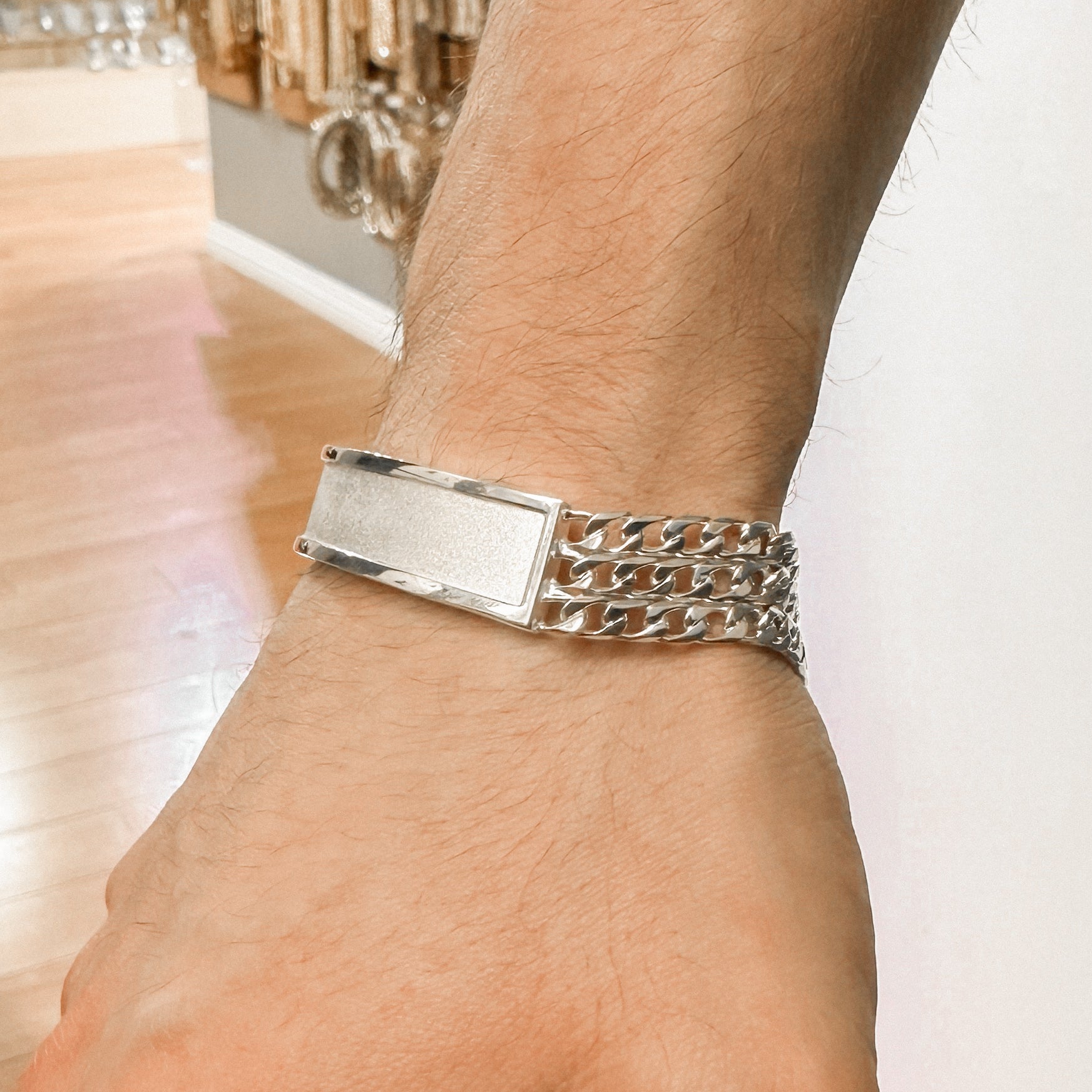 Silver 925 Three Strand Curb 12mm Textured ID Bracelet - CDIB00007