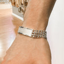 Pulsera de plata de ley 925 con tres hilos de 10,5 mm y textura con identificación - CDIB00008