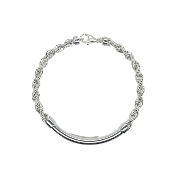 925 Sterling Silver Hollow Rope Round Bar 4mm Bracelet  - CHHB012