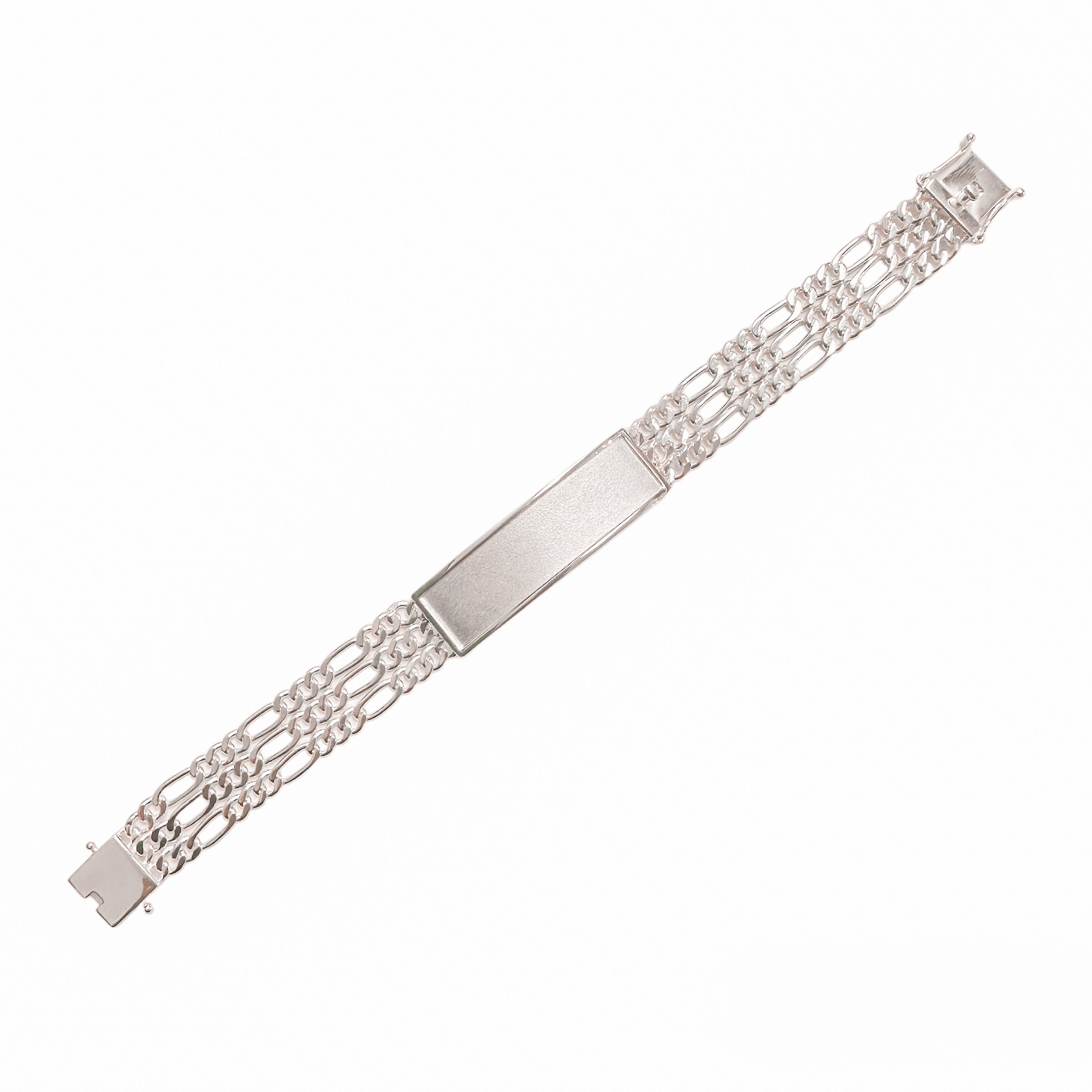 925 Sterling Silver Three Strand Figaro 17.1mm Textured ID