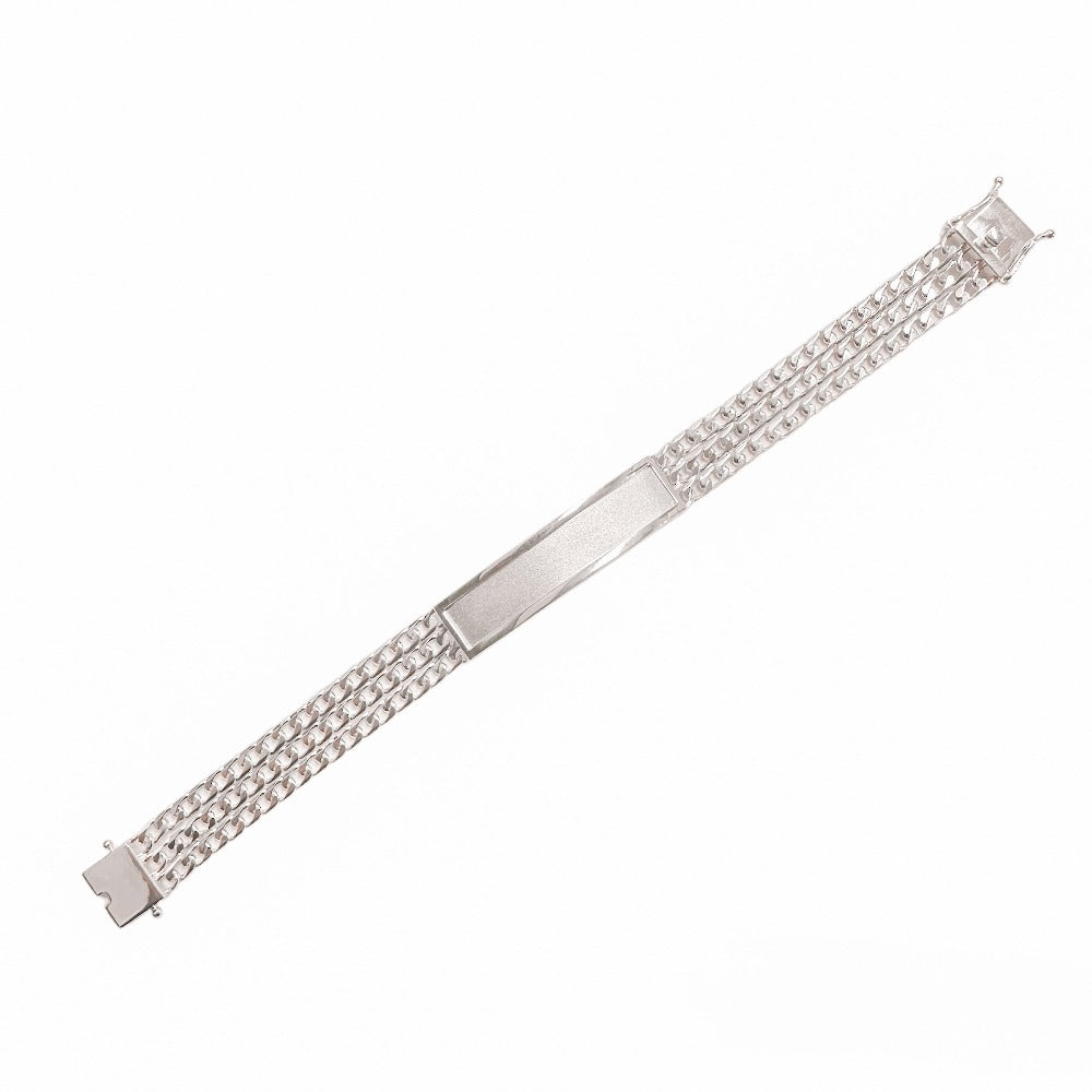 Silver 925 Three Strand Curb 12mm Textured ID Bracelet - CDIB00007