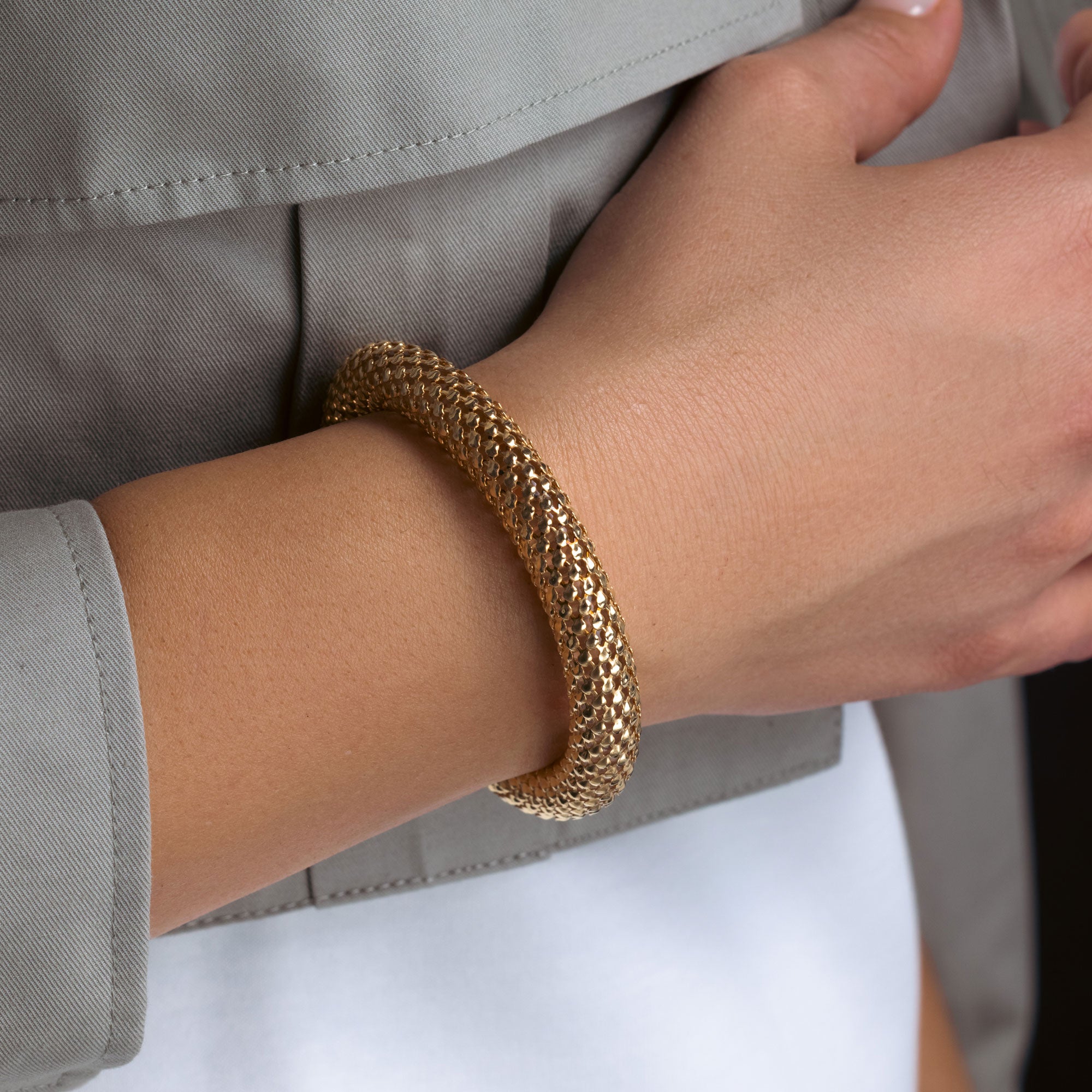 Pulsera Italiana De Cuentas Gruesas Chapada En Oro De Plata 925 - ITB00018GP