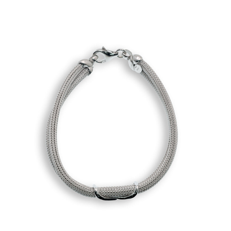 Clearance-Rhodium Plated X Accent Weaved Italian Bracelet - ITB00040RH