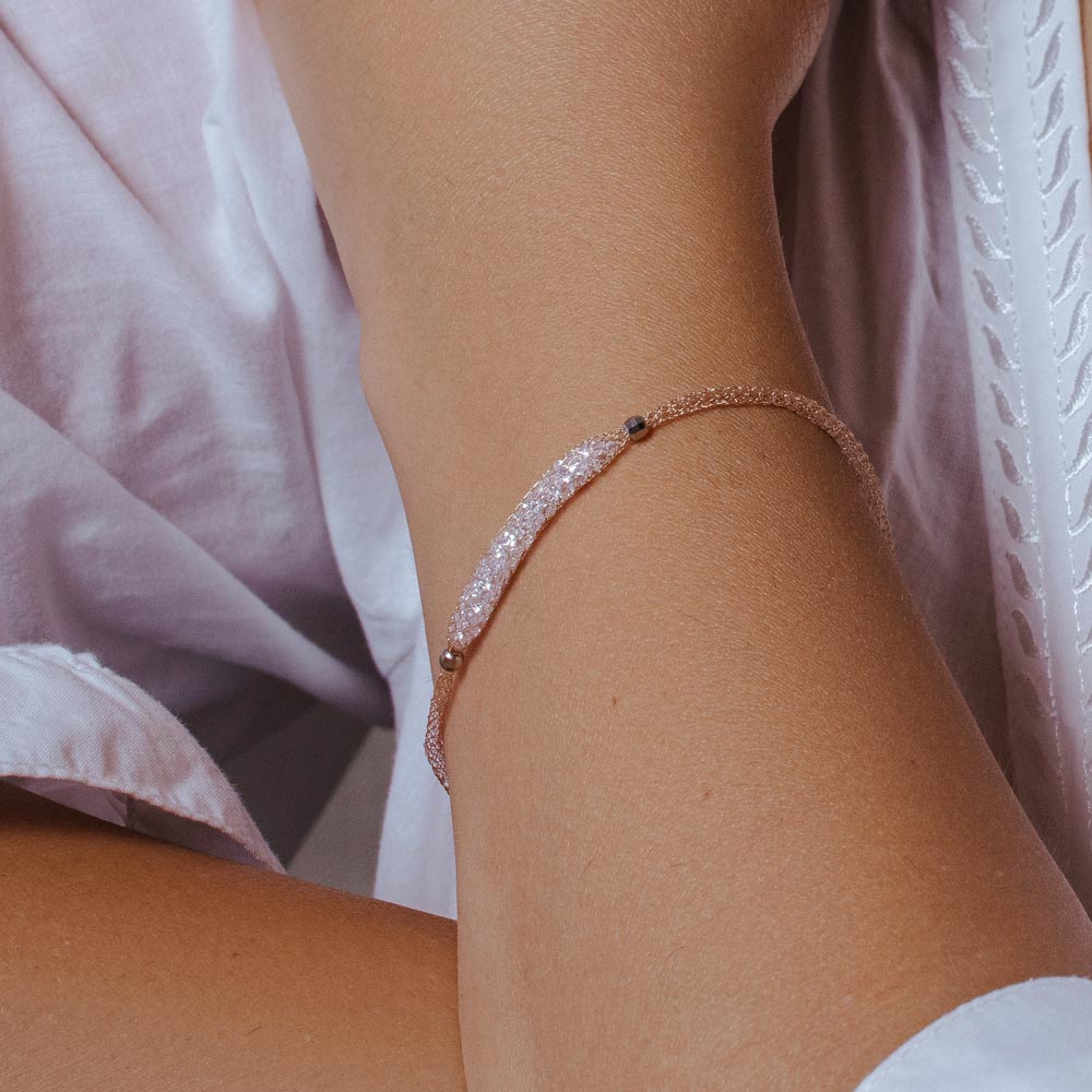 Pulsera italiana con centro de circonita cúbica chapada en oro rosa de plata 925 - ITB00041RGP