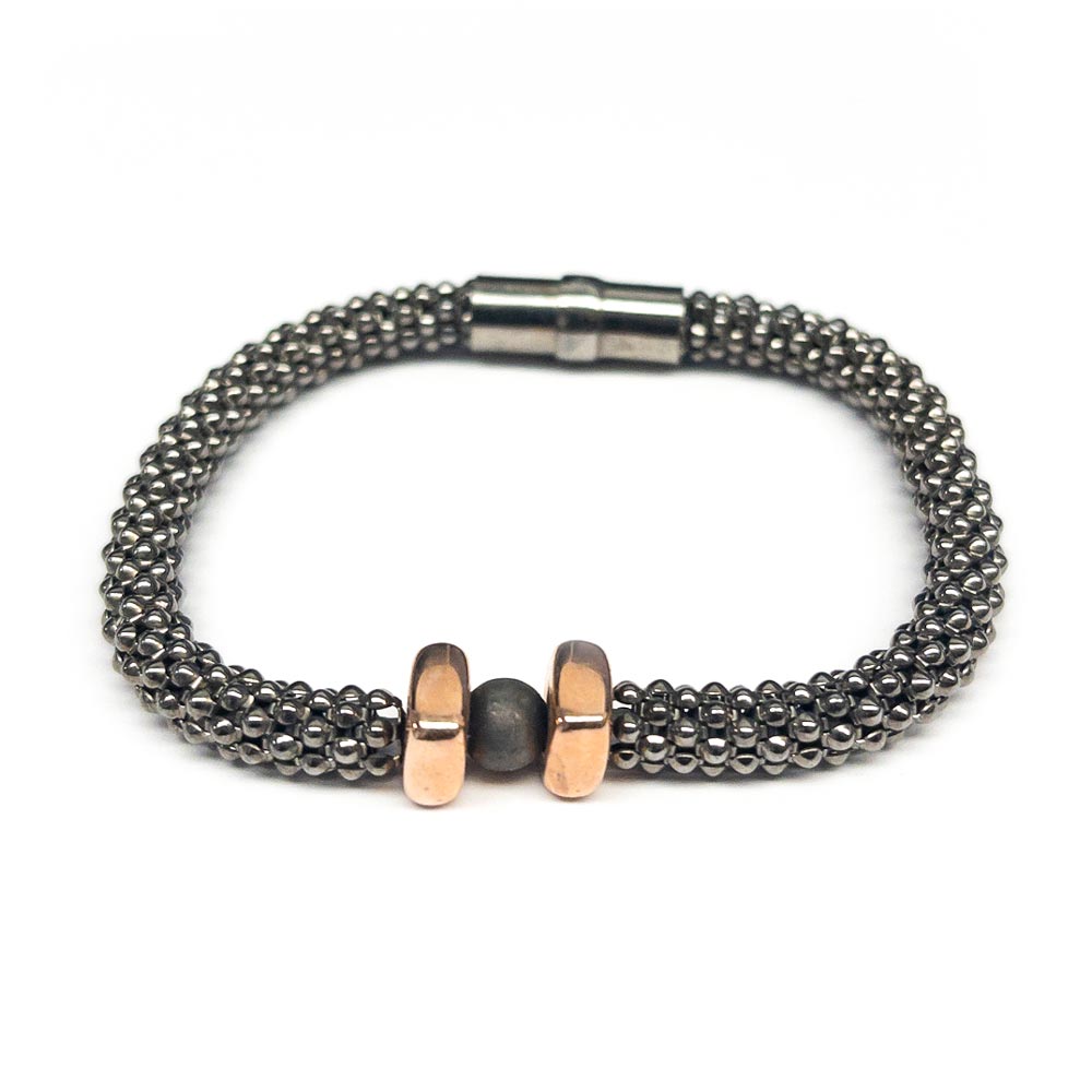 Silver 925 Black Rhodium Plated Beaded Design RGP Bar Italian Bracelet ...