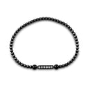 Pulsera italiana con cuentas de talla diamante y rodio negro de plata 925 con barra de circonita cúbica - ITB00159BLK