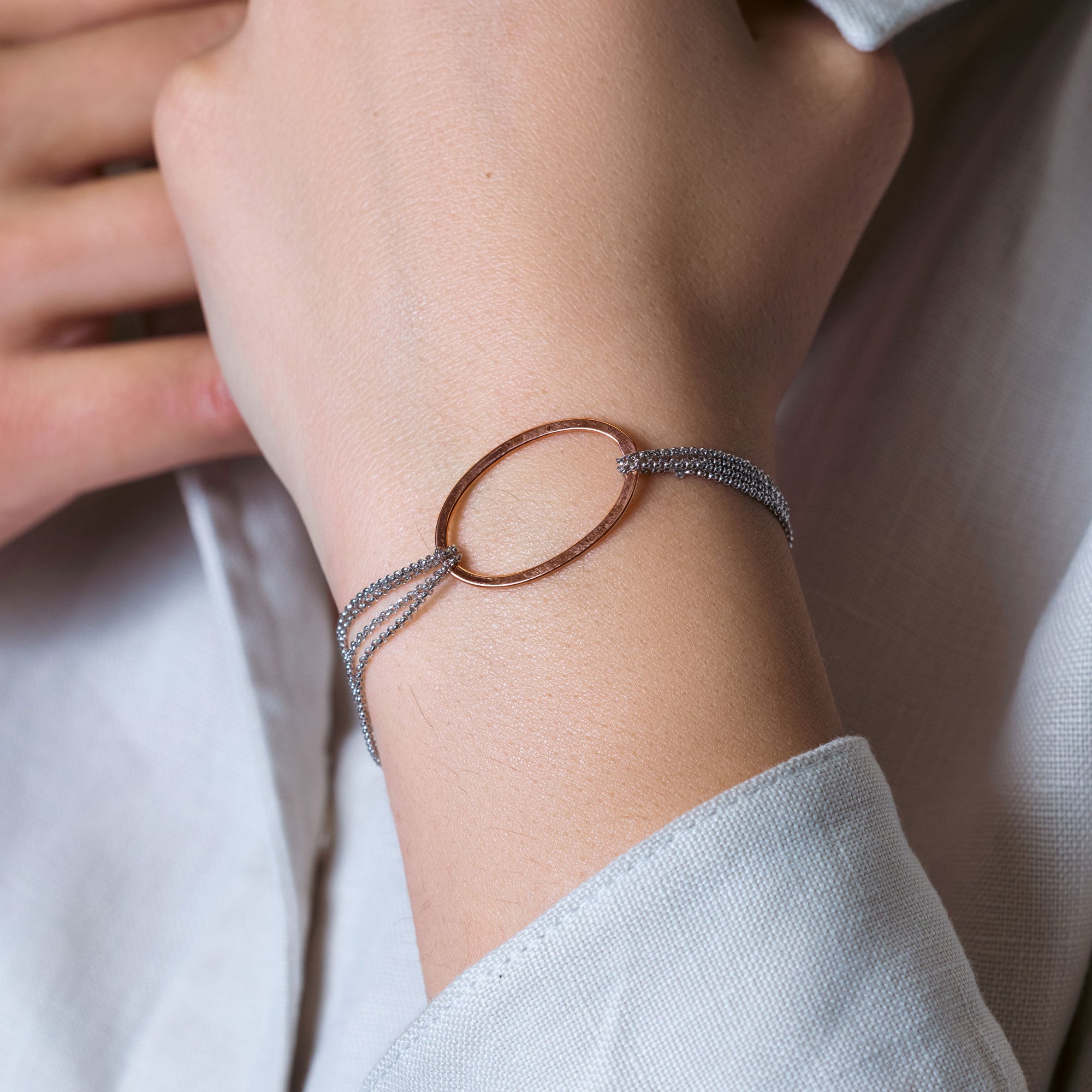 Silver 925 Rhodium Plated Italian Bracelet with Rose Gold Plated Oval ...