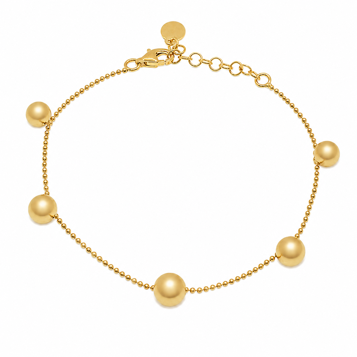 Pulsera de cadena de eslabones con dijes de 5 cuentas en plata de ley 925 bañada en oro - ITB00315-GP