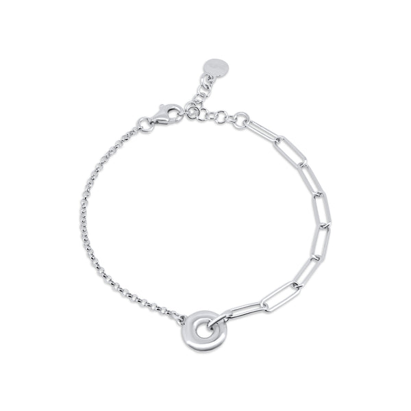 Silver 925 Rhodium Plated Rolo Paperclip Donut Adjustable Bracelet - ITB00334-RH