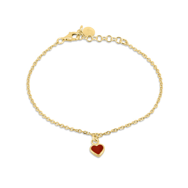 Silver 925 Gold Plated Rolo Link Red Enamel Heart Adjustable Bracelet - ITB00339-GP