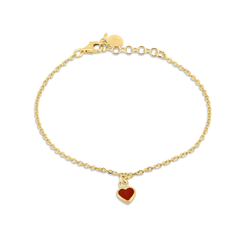 Gold Plated 925 Sterling Silver Rolo Link Red Enamel Heart Adjustable Bracelet - ITB00339-GP
