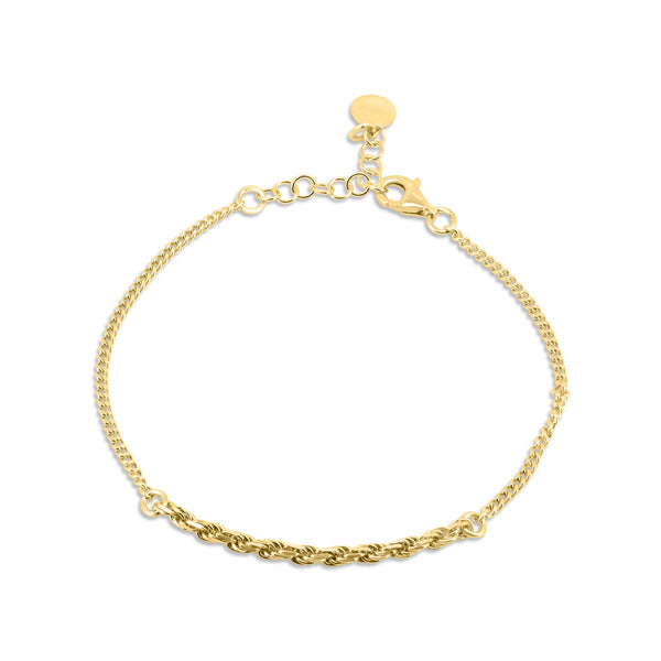 Silver 925 Gold Plated Curb Single Strand Rope Adjustable Bracelet - ITB00341-GP