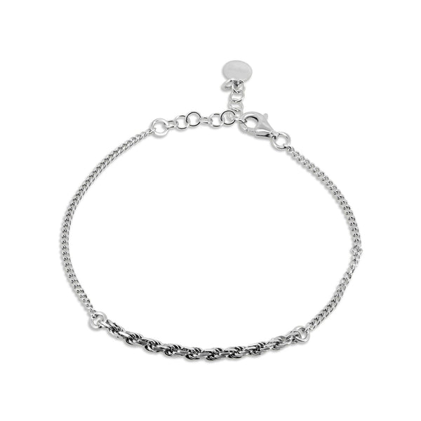 Silver 925 Rhodium Plated Curb Single Strand Rope Adjustable Bracelet - ITB00341-RH