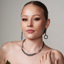 Clearance-Black Rhodium Plated 925 Sterling Silver Multi Mesh Strands with Chain Links & Beaded Accent Necklace- ECN00012