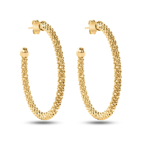 Closeout- Sterling Gold Plated 925 Sterling Silver Beaded Semi Hoop Earrings - ITE00045GP