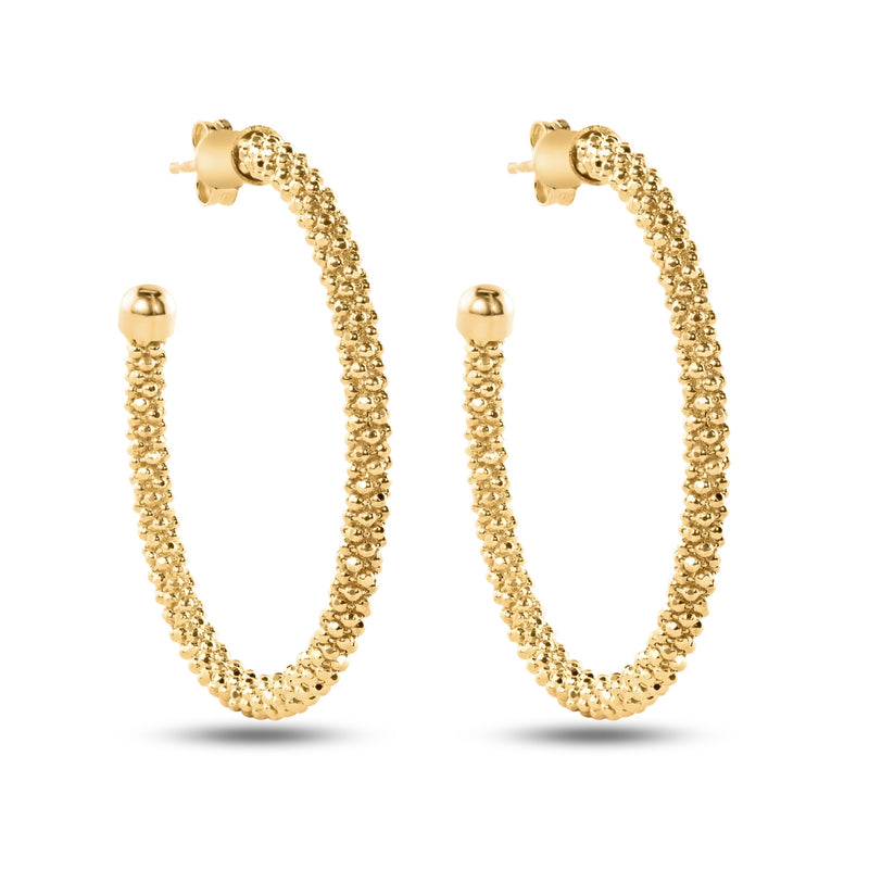 Closeout- Sterling Gold Plated 925 Sterling Silver Beaded Semi Hoop Earrings - ITE00045GP