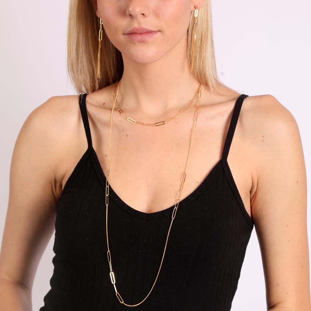 Gold Plated 925 Sterling Silver Dangling Ball Paperclip Earring - ITE00089-GP
