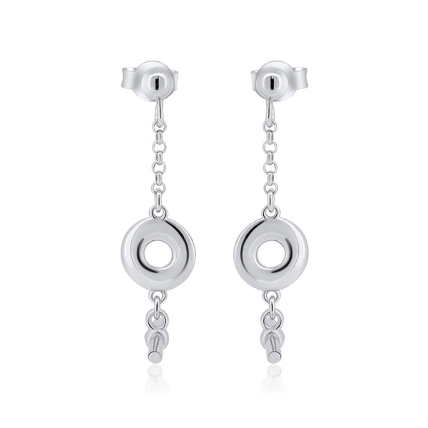 Silver 925 Rhodium Plated Dangling Donut Bar Stud Earrings - ITE00098-RH
