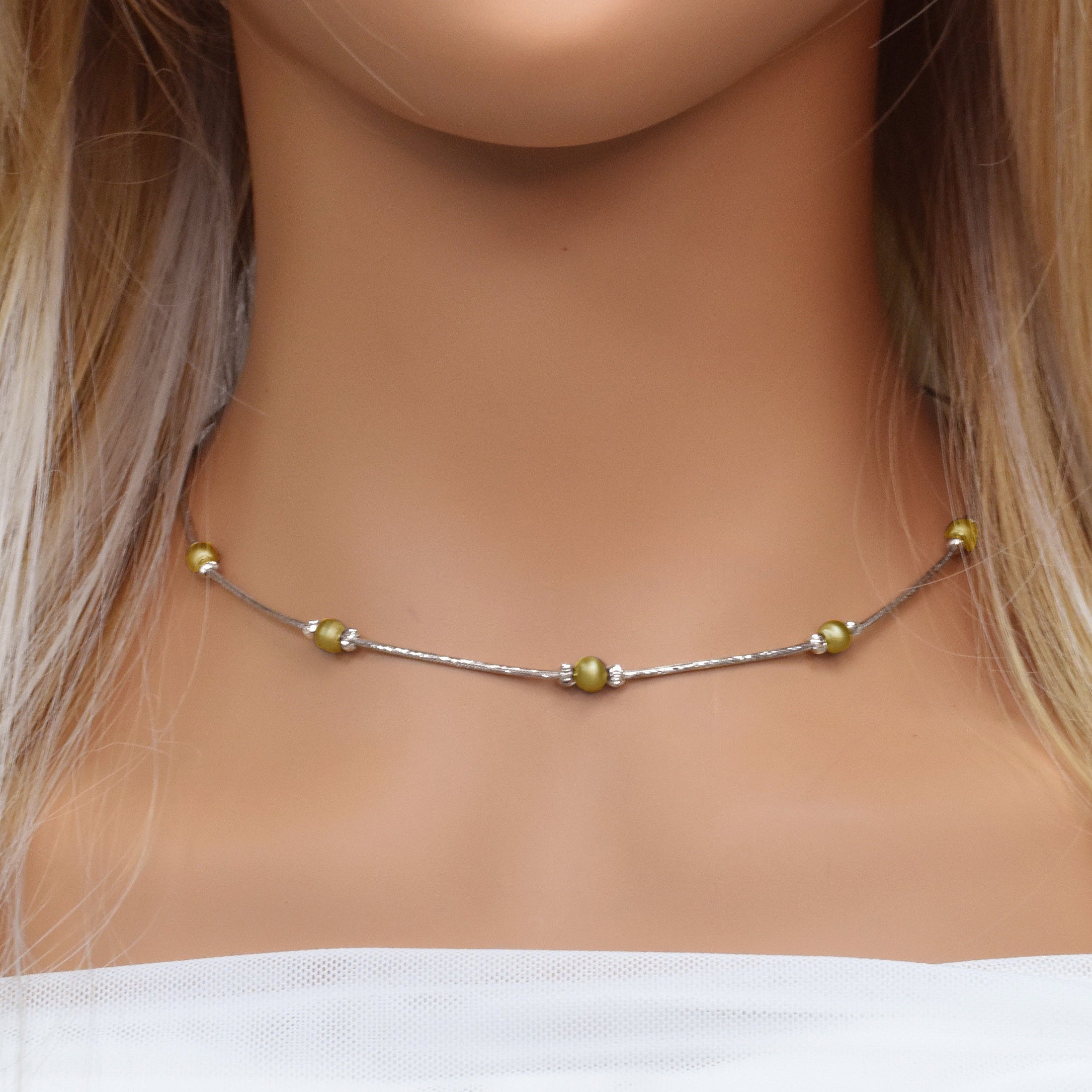 Collar de cuentas italianas en plata de ley 925 con baño de rodio y negro - ITN00001