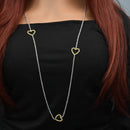 Rhodium & Gold Plated 925 Sterling Silver Italian Moon Cut Beaded Heart Lariat Necklace - ITN00002