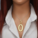 Gold Plated 925 Sterling Silver Italian Large Oval Dangle Necklace - ITN00005