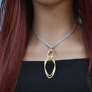 Rhodium & Gold Plated 925 Sterling Silver Italian Twisted Oval Dangle Necklace - ITN00007