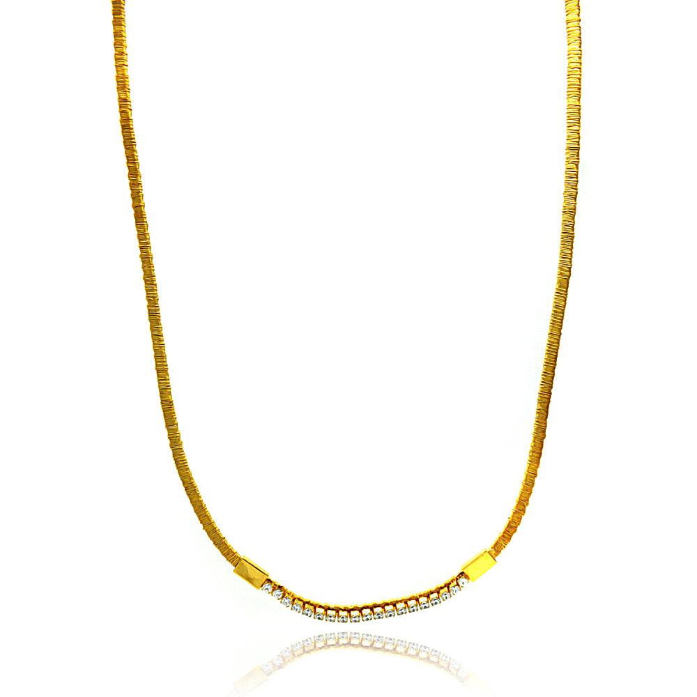 Plated 925 Sterling Silver Italian Wired Omega Chain with CZ - ITN00049