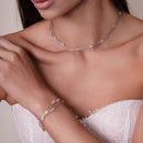 Collar de malla de triple hebra bañado en rodio de plata 925 relleno con circonita marquesa - ITN00050RH