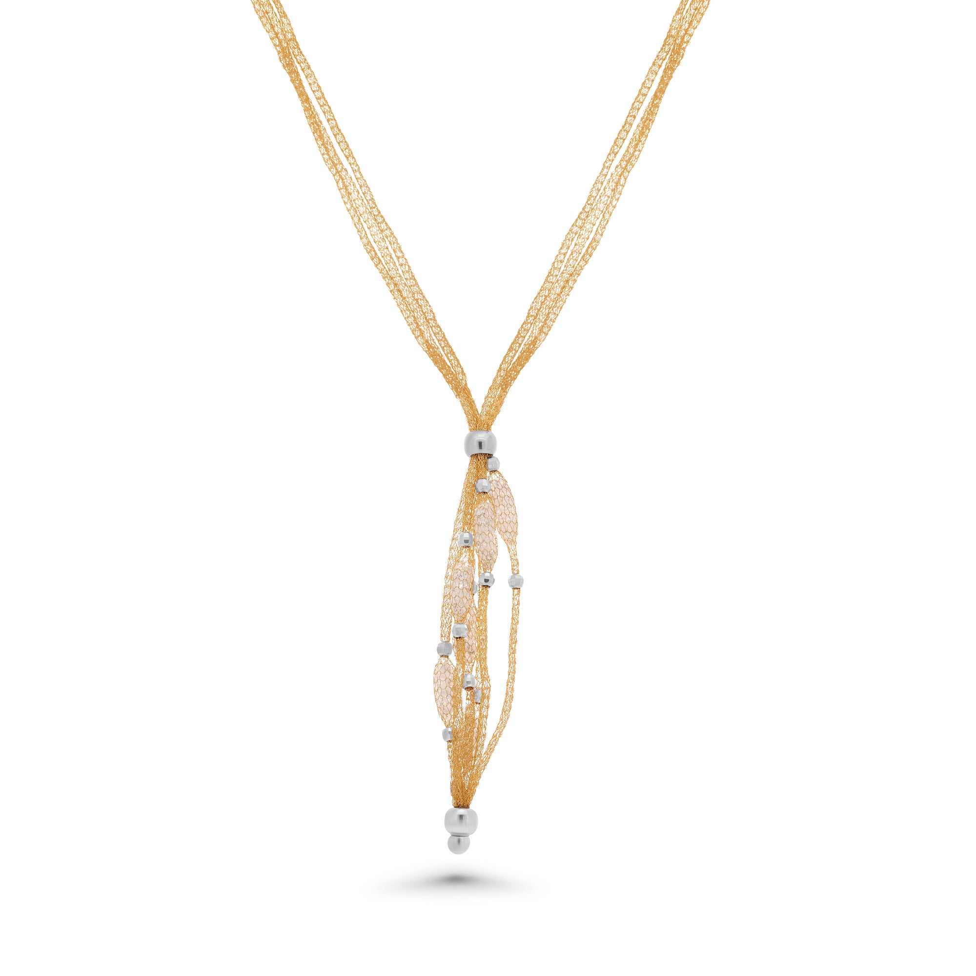 Clearance-Plated 925 Sterling Silver Triple Strand Mesh Italian Necklace and Dropped Mesh Filled with CZ - ITN00065