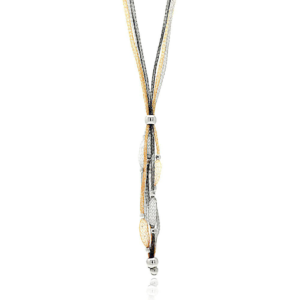 Clearance-Plated 925 Sterling Silver Triple Strand Mesh Italian Necklace and Dropped Mesh Filled with CZ - ITN00065