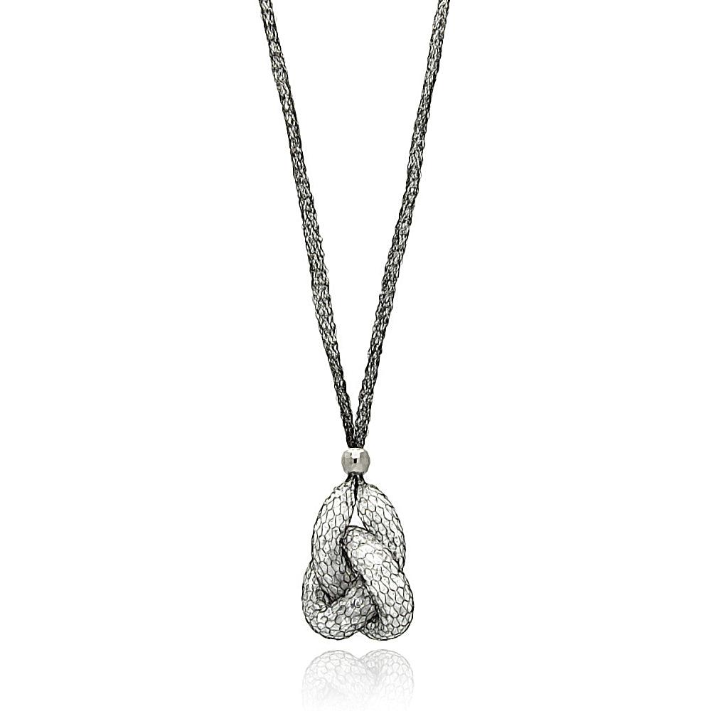Clearance- Plated 925 Sterling Silver Italian CZ Filled Love Knot Dangle Mesh Necklace  - ITN00075