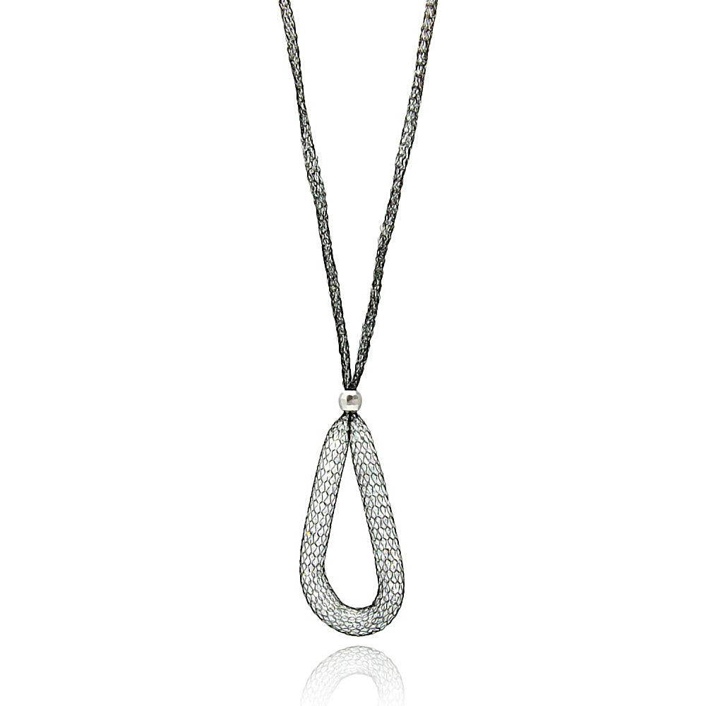 Plated 925 Sterling Silver Italian Mesh Necklace and Dropped Mesh Teardrop with Filled CZ - ITN00077