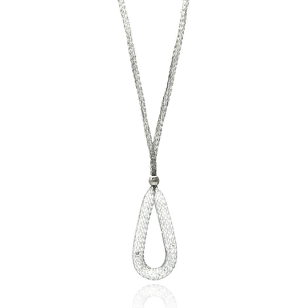 Plated 925 Sterling Silver Italian Mesh Necklace and Dropped Mesh Teardrop with Filled CZ - ITN00077