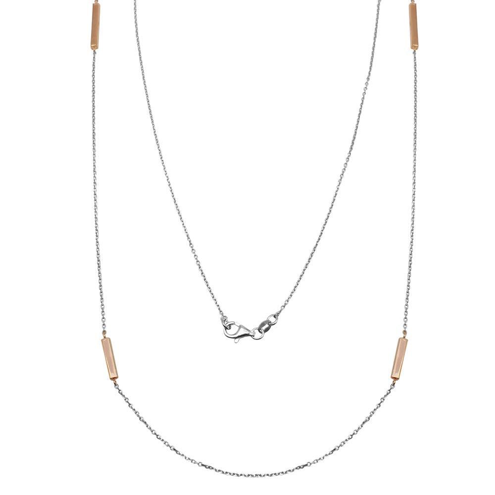 Plated 925 Sterling Silver Rectangle Bar Long Italian Necklace - ITN00099
