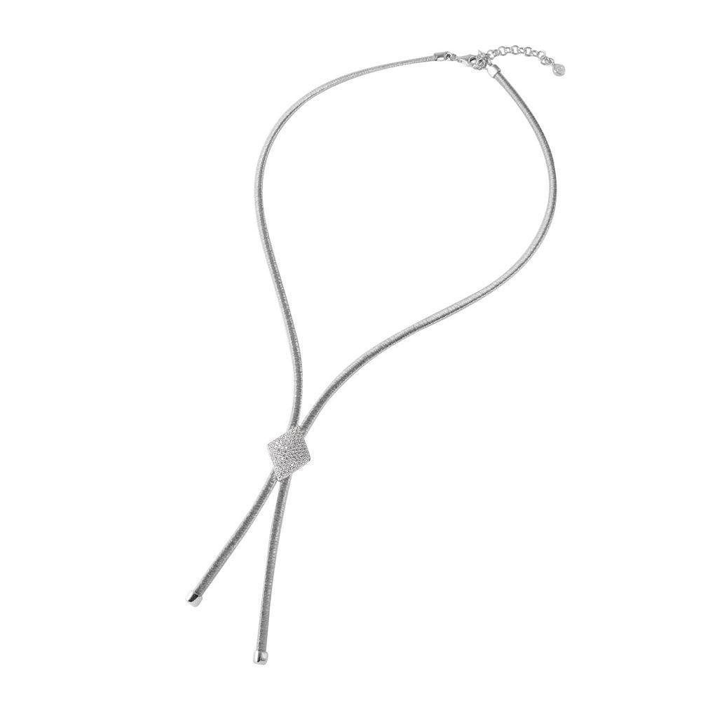 Silver 925 Plated Italian Necklace with Micro Pave CZ Diamond Shaped Accent - ITN00120