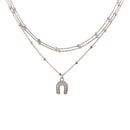 Gargantilla de plata de ley 925 rodiada con múltiples cadenas y dije de herradura de cuentas DC - ITN00126RH