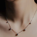 Collar de cadena de eslabones con corte de diamante y 5 cuentas de plata de ley 925 rodiada - ITN00138-RH