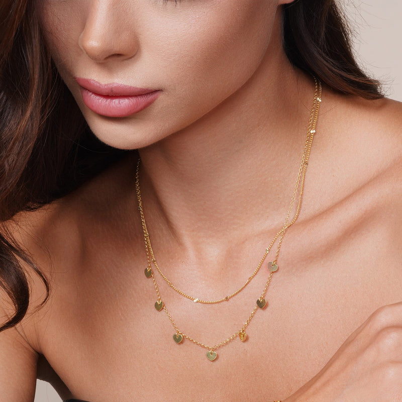 Collar con dije de corazón colgante de múltiples cadenas en plata de ley 925 bañado en oro - ITN00143-GP