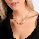 Collar texturizado con cadena de clip de plata de ley 925 bañada en oro - ITN00155-GP