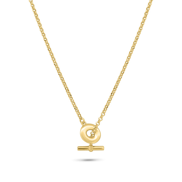 Gold Plated 925 Sterling Silver Rolo Adjustable Donut and Bar Necklace - ITN00161-GP