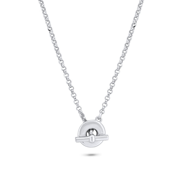Silver 925 Rhodium Plated Rolo Adjustable Donut and Bar Necklace - ITN00161-RH