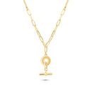 Gold Plated 925 Sterling Silver Paperclip Rolo Adjustable Donut and Bar Necklace - ITN00162-GP