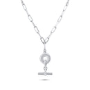 Rhodium Plated 925 Sterling Silver Paperclip Rolo Adjustable Donut and Bar Necklace - ITN00162-RH