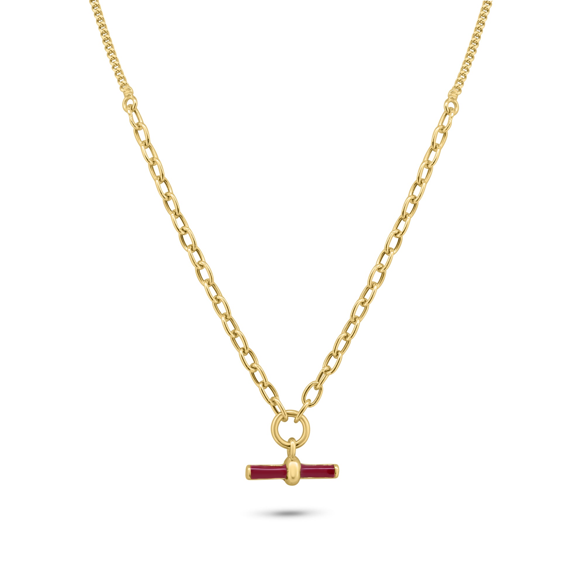 Collar de barra roja con esmaltado ajustable en plata de ley 925 bañada en oro - ITN00168-GP