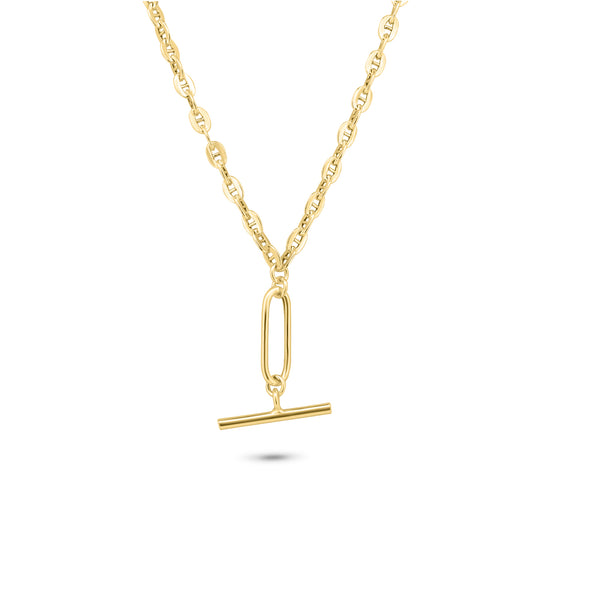 Collar con colgante de barra con clip de papel Marina plano chapado en oro de plata 925 de 3,2 mm - ITN00170-GP